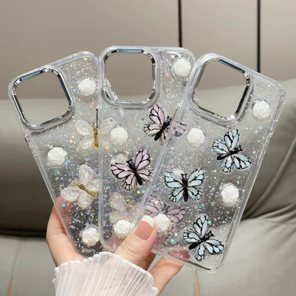 For iPhone 16 Pro Max Glitter 3D Butterfly TPU Phone Case(Blue) - iPhone 16 Pro Max Cases by buy2fix | Online Shopping UK | buy2fix