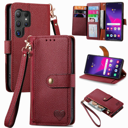 For Samsung Galaxy S25 Ultra 5G Love Zipper Lanyard Leather Phone Case(Red) - Galaxy S25 Ultra 5G Cases by buy2fix | Online Shopping UK | buy2fix