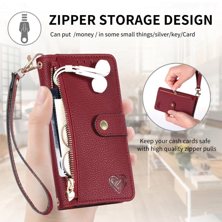 For Samsung Galaxy S25 5G Love Zipper Lanyard Leather Phone Case(Red) - Galaxy S25 5G Cases by buy2fix | Online Shopping UK | buy2fix