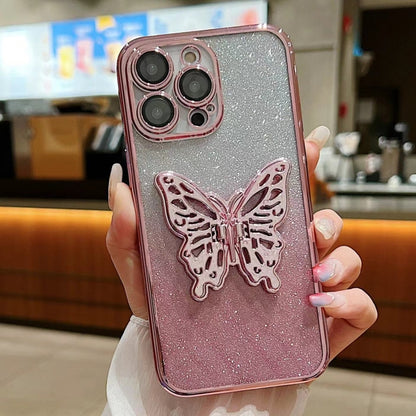 For iPhone 16 Plus Electroplated Gradient Glitter 3D Butterfly TPU Phone Case(Gradient Pink) - iPhone 16 Plus Cases by buy2fix | Online Shopping UK | buy2fix