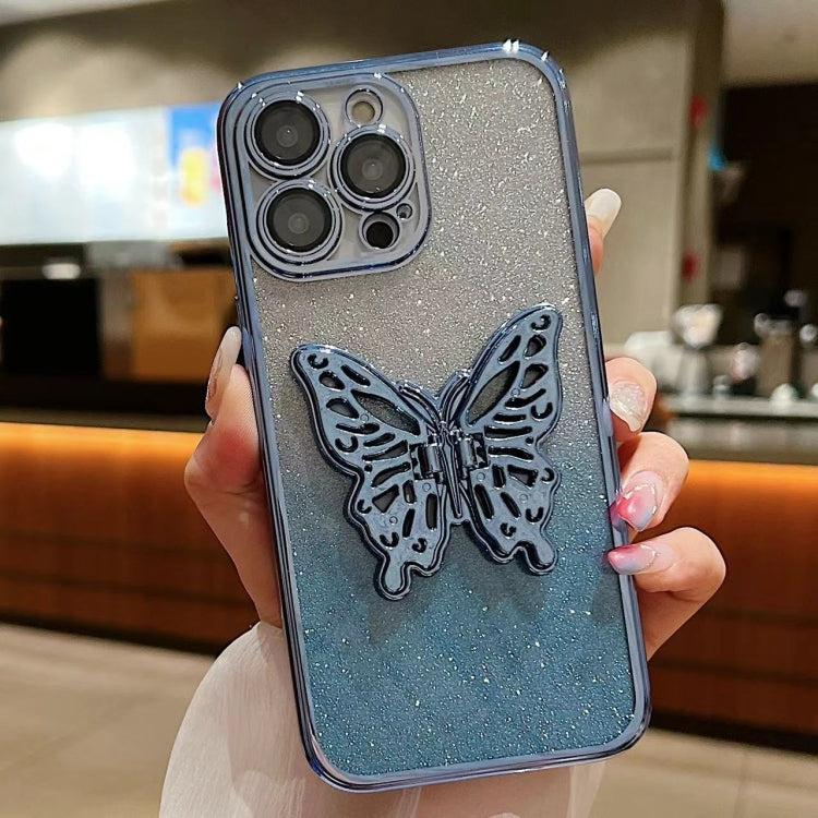 For iPhone 16 Plus Electroplated Gradient Glitter 3D Butterfly TPU Phone Case(Gradient Blue) - iPhone 16 Plus Cases by buy2fix | Online Shopping UK | buy2fix