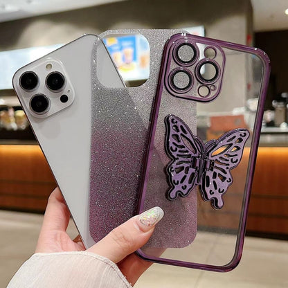 For iPhone 16 Pro Max Electroplated Gradient Glitter 3D Butterfly TPU Phone Case(Gradient Black) - iPhone 16 Pro Max Cases by buy2fix | Online Shopping UK | buy2fix