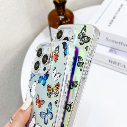 For iPhone 16 Electroplating Laser Butterfly Phone Case with Wrist Strap(Blue Butterflies AB4) - iPhone 16 Cases by buy2fix | Online Shopping UK | buy2fix