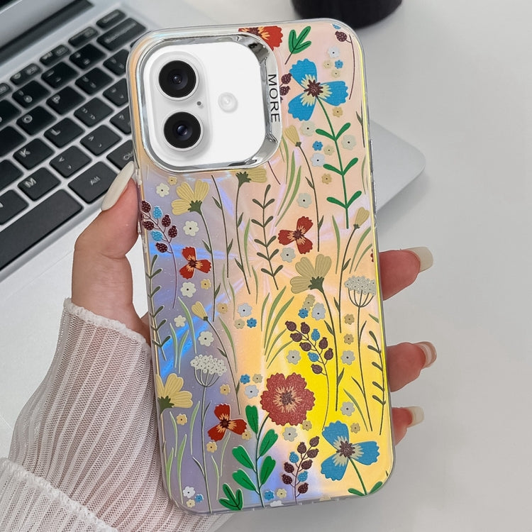 For iPhone 16 Electroplating Laser Flower Texture TPU Phone Case(Flower AH6) - iPhone 16 Cases by buy2fix | Online Shopping UK | buy2fix