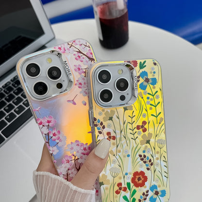 For iPhone 16 Pro Max Electroplating Laser Flower Texture TPU Phone Case(Peach Blossom AH4) - iPhone 16 Pro Max Cases by buy2fix | Online Shopping UK | buy2fix