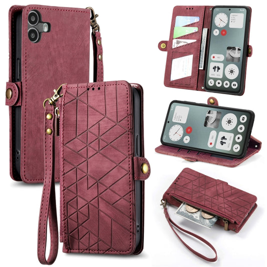 For Nothing CMF Phone 1 Geometric Zipper Wallet Side Buckle Leather Phone Case(Red) - More Brand by buy2fix | Online Shopping UK | buy2fix