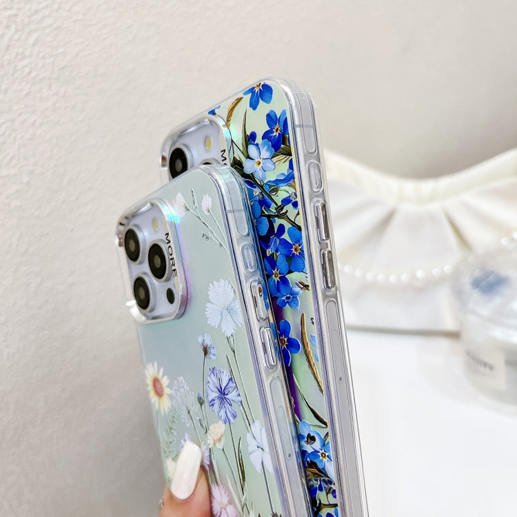 For iPhone 16 Electroplating Laser Flower Phone Case with Wrist Strap(Cosmos Flower AH7) - iPhone 16 Cases by buy2fix | Online Shopping UK | buy2fix