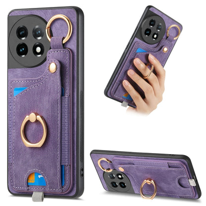 For OnePlus 11 Retro Skin-feel Ring Card Bag Phone Case with Hang Loop(Purple) - OnePlus Cases by buy2fix | Online Shopping UK | buy2fix