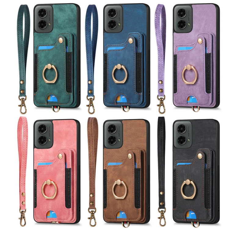 For Motorola G Play 2024 Retro Skin-feel Ring Multi-card RFID Wallet Phone Case(Purple) - Motorola Cases by buy2fix | Online Shopping UK | buy2fix