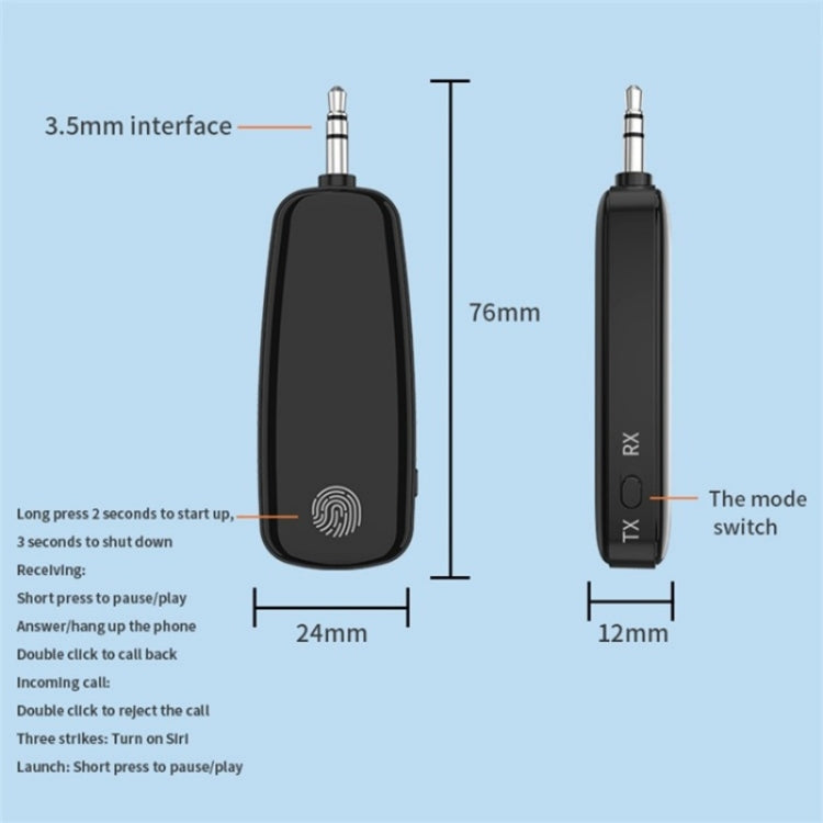 M03 Fingerprint Touch Stereo Aux Wireless Adapter Bluetooth 5.2 Audio Receiver Transmitter - Bluetooth Car Kits by buy2fix | Online Shopping UK | buy2fix