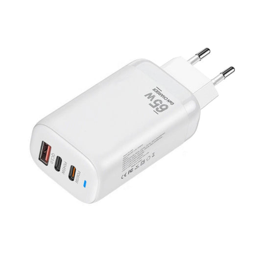 TE-65W GaN PD65W Dual USB-C+USB-A Laptop / Tablet Adapter，EU Plug(White) - USB Charger by buy2fix | Online Shopping UK | buy2fix