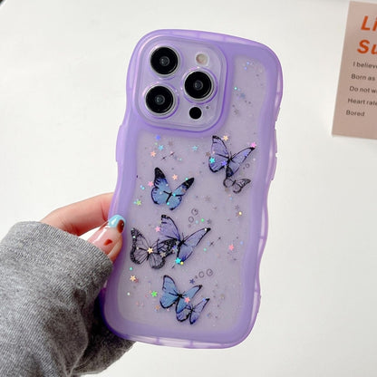 For iPhone 16 Pro Wave Edge Butterfly TPU Hybrid PC Phone Case(Purple) - iPhone 16 Pro Cases by buy2fix | Online Shopping UK | buy2fix