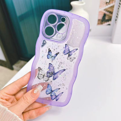 For iPhone 16 Pro Wave Edge Butterfly TPU Hybrid PC Phone Case(Purple) - iPhone 16 Pro Cases by buy2fix | Online Shopping UK | buy2fix