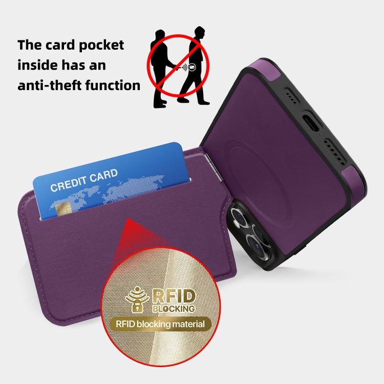 For iPhone 12 Pro Down Jacket Card Bag Holder MagSafe Phone Case(Purple) - iPhone 12 / 12 Pro Cases by buy2fix | Online Shopping UK | buy2fix