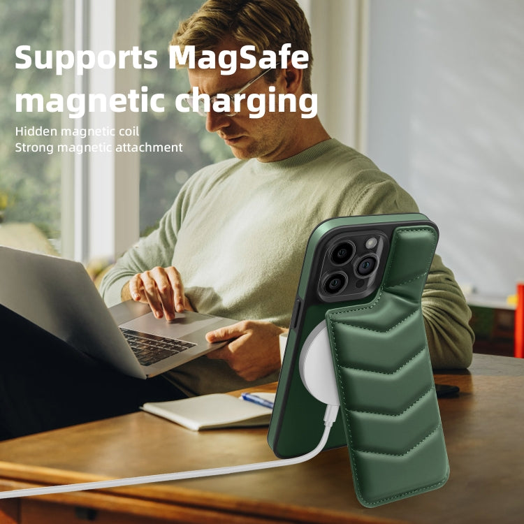 For iPhone 12 Pro Max Down Jacket Card Bag Holder MagSafe Phone Case(Dark Green) - iPhone 12 Pro Max Cases by buy2fix | Online Shopping UK | buy2fix