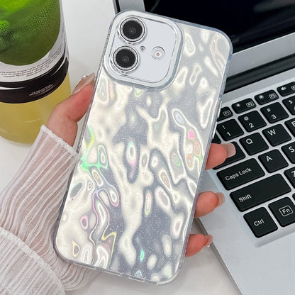 For iPhone 16 Plating Glitter Texture TPU Phone Case with Lens Film(White Wrinkles) - iPhone 16 Cases by buy2fix | Online Shopping UK | buy2fix