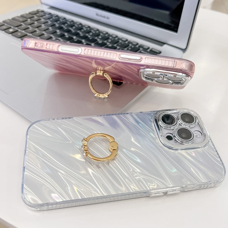 For iPhone 16 Plating Glitter Texture Ring Holder TPU Phone Case with Lens Film(White Wrinkles) - iPhone 16 Cases by buy2fix | Online Shopping UK | buy2fix