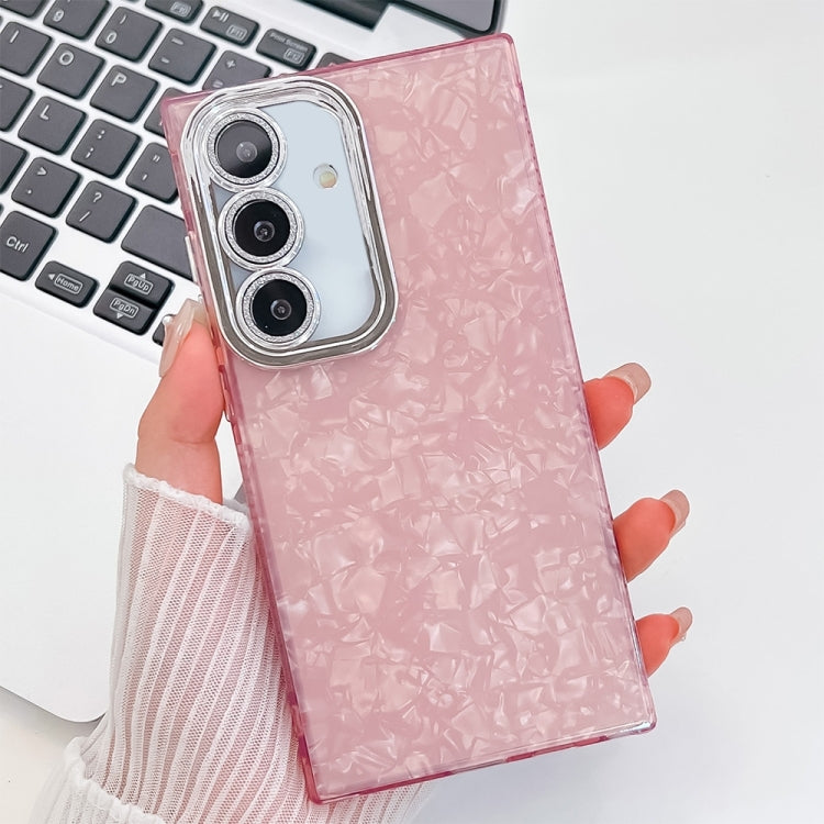 For Samsung Galaxy S25 5G Plating Glitter Texture TPU Phone Case with Lens Film(Pink Shell Pattern) - Galaxy S25 5G Cases by buy2fix | Online Shopping UK | buy2fix