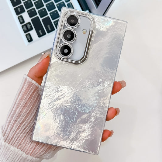 For Samsung Galaxy S25 5G Plating Glitter Texture TPU Phone Case with Lens Film(White Tinfoil Texture) - Galaxy S25 5G Cases by buy2fix | Online Shopping UK | buy2fix