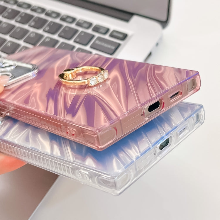 For Samsung Galaxy S25 Ultra 5G Plating Glitter Texture Ring Holder TPU Phone Case with Lens Film(Pink Water Ripples) - Galaxy S25 Ultra 5G Cases by buy2fix | Online Shopping UK | buy2fix