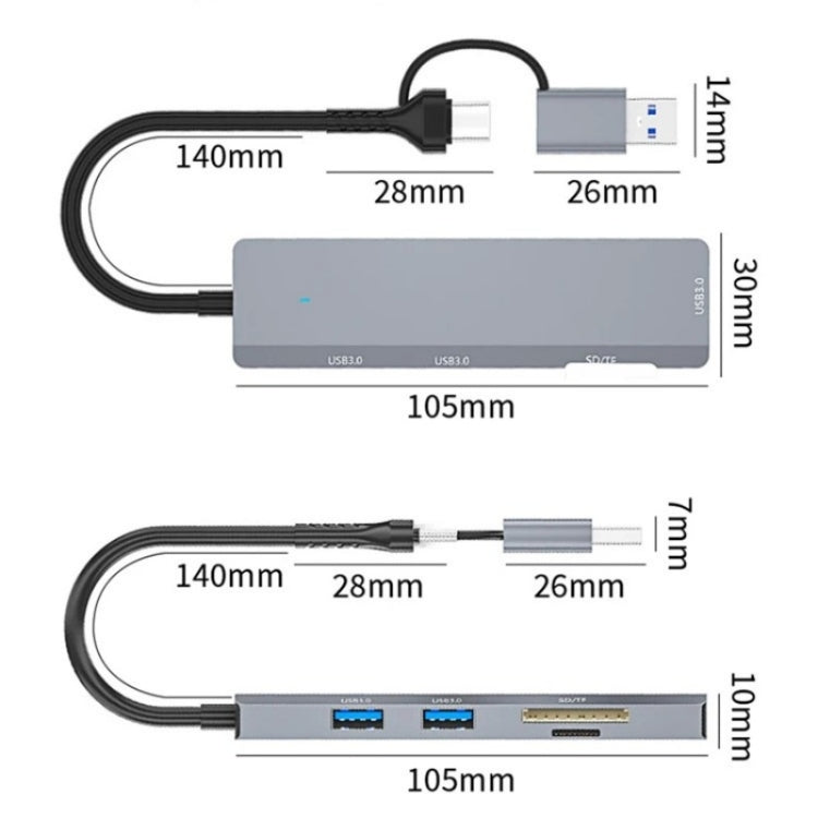 ADS-310D 2-in-1 Type-C + USB to 3 x USB 3.0 + SD / TF Card Slots Multi-Port Hub - USB 3.0 HUB by buy2fix | Online Shopping UK | buy2fix