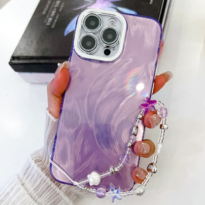 For iPhone 16 Pro Max Plating Glitter Texture Chain Wristband TPU Phone Case with Lens Film(Purple Feather Yarn) - iPhone 16 Pro Max Cases by buy2fix | Online Shopping UK | buy2fix