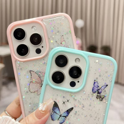 For iPhone 16 Pro Color Butterfly Glitter Epoxy TPU Phone Case(Purple) - iPhone 16 Pro Cases by buy2fix | Online Shopping UK | buy2fix