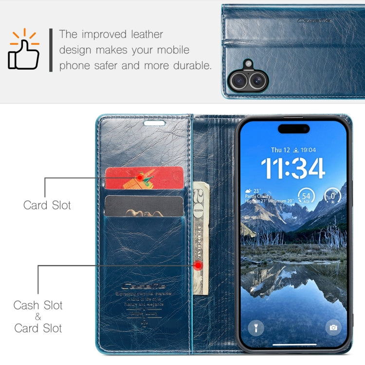 For iPhone 16 Plus CaseMe 003 Crazy Horse Texture Flip Leather Phone Case(Blue) - iPhone 16 Plus Cases by CaseMe | Online Shopping UK | buy2fix