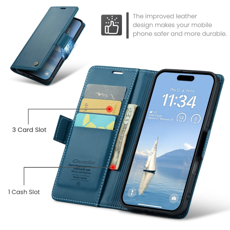 For iPhone 16 Pro Max CaseMe 023 Butterfly Buckle Litchi Texture RFID Anti-theft Leather Phone Case(Blue) - iPhone 16 Pro Max Cases by CaseMe | Online Shopping UK | buy2fix