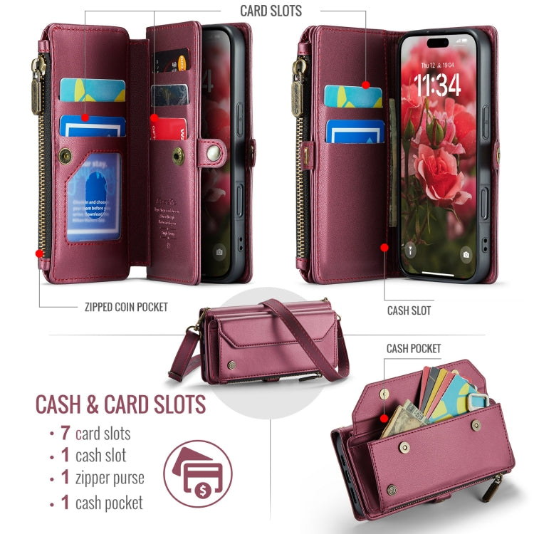 For iPhone 16 CaseMe C36 Card Slots Zipper Wallet RFID Anti-theft Leather Phone Case(Red) - iPhone 16 Cases by CaseMe | Online Shopping UK | buy2fix