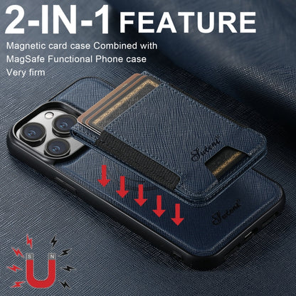 For iPhone 14 Plus Suteni H17 Cross Grain Leather MagSafe Detachable Wallet Phone Case(Blue) - iPhone 14 Plus Cases by Suteni | Online Shopping UK | buy2fix