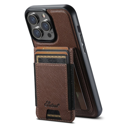 For iPhone 13 Pro Suteni H17 Cross Grain Leather MagSafe Detachable Wallet Phone Case(Brown) - iPhone 13 Pro Cases by Suteni | Online Shopping UK | buy2fix