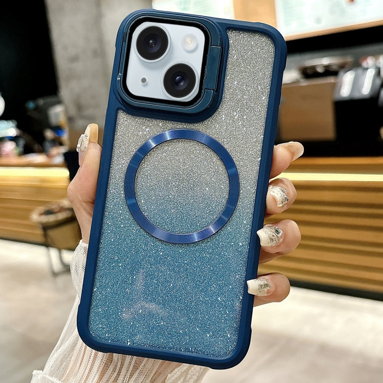 For iPhone 15 CD-grain Gradient Glitter Magsafe Acrylic Hybrid TPU Phone Case(Blue) - iPhone 15 Cases by buy2fix | Online Shopping UK | buy2fix