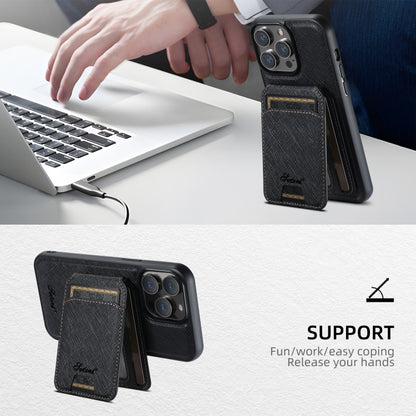 For iPhone 16 Suteni H18 Cross Grain MagSafe Wallet Leather Phone Case(Black) - iPhone 16 Cases by Suteni | Online Shopping UK | buy2fix