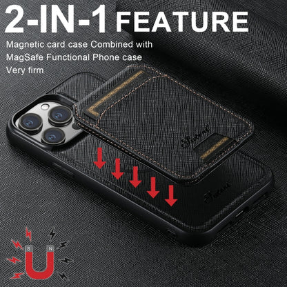 For iPhone 13 Pro Suteni H18 Cross Grain MagSafe Wallet Leather Phone Case(Black) - iPhone 13 Pro Cases by Suteni | Online Shopping UK | buy2fix