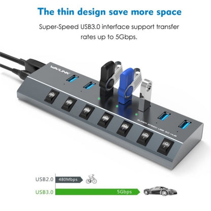 WAVLINK UH3076 5Gbps 7-port USB 3.0 Hub with Independent Switch and LED Indicator(AU Plug) - USB 3.0 HUB by WAVLINK | Online Shopping UK | buy2fix