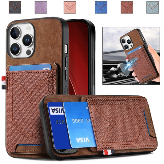 For iPhone 16 Pro Max Denim Texture Leather Skin Phone Case with Card Slot(Brown) - iPhone 16 Pro Max Cases by buy2fix | Online Shopping UK | buy2fix