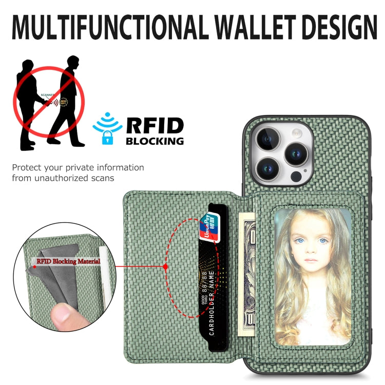 For iPhone 16 Pro Max Carbon Fiber Magnetic Card Wallet RFID Blocking Phone Case(Black) - iPhone 16 Pro Max Cases by buy2fix | Online Shopping UK | buy2fix