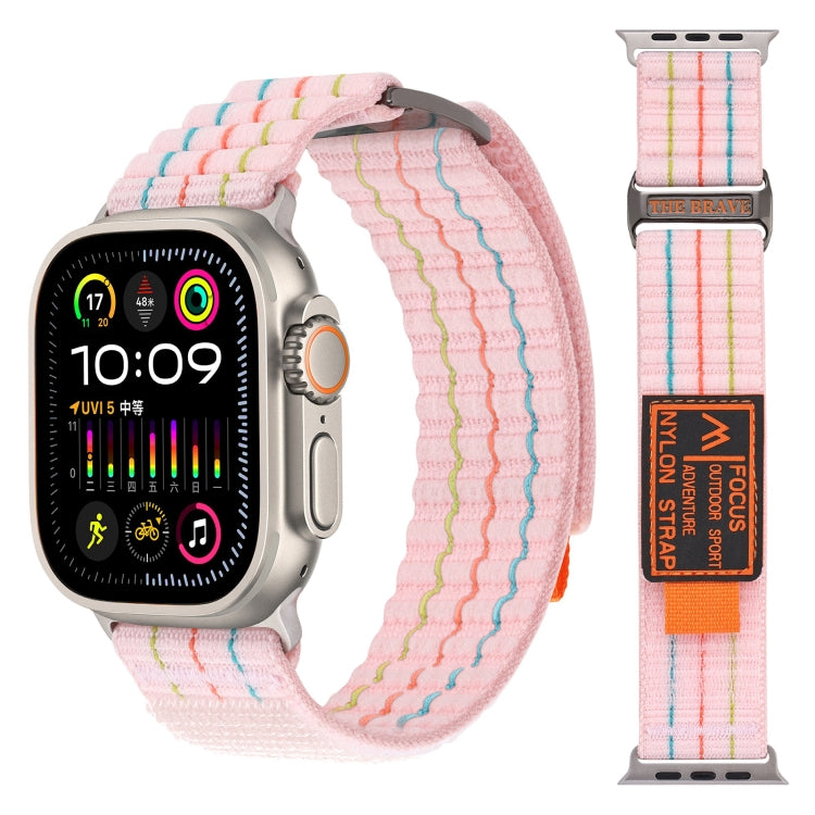 For Apple Watch Ultra 49mm Two Sections Nylon Hook and Loop Fastener Watch Band(Sakura Pink) - Watch Bands by buy2fix | Online Shopping UK | buy2fix