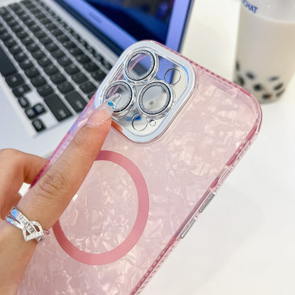 For iPhone 16 Pro Max Plating Texture Wristband MagSafe TPU Phone Case with Glitter Lens Film(White Water Ripples) - iPhone 16 Pro Max Cases by buy2fix | Online Shopping UK | buy2fix