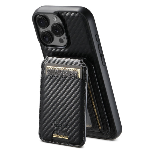 For iPhone 16 Pro Suteni TXWH18 Carbon Fiber Texture Detachable Wallet MagSafe Phone Case(Black) - iPhone 16 Pro Cases by Suteni | Online Shopping UK | buy2fix