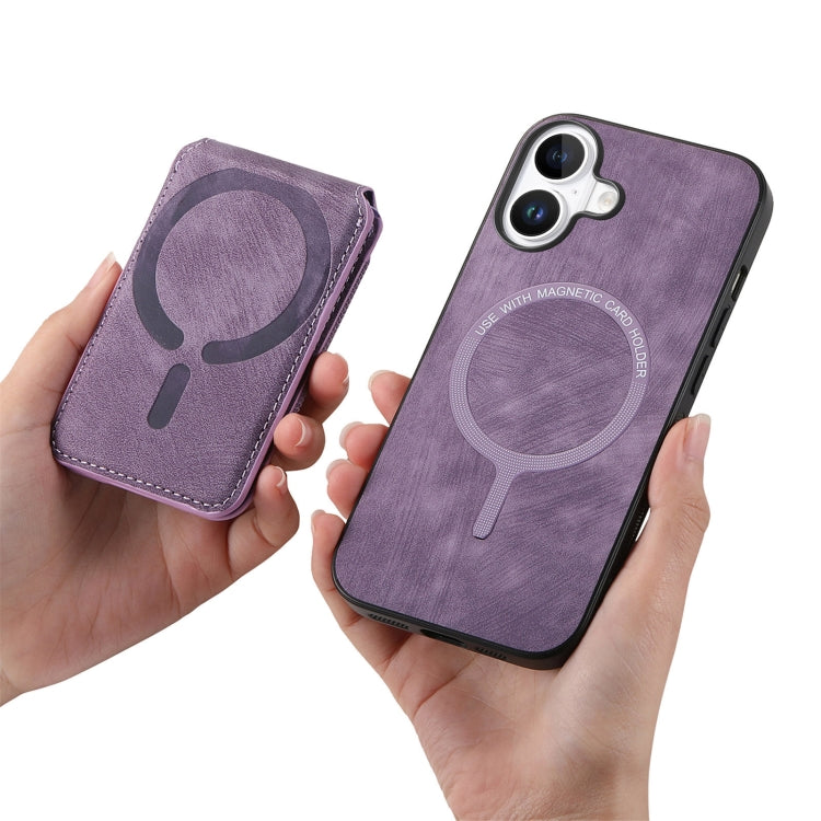 For iPhone 16 Plus Retro Splitable Magnetic Stand Card Bag Leather Phone Case(Purple) - iPhone 16 Plus Cases by buy2fix | Online Shopping UK | buy2fix