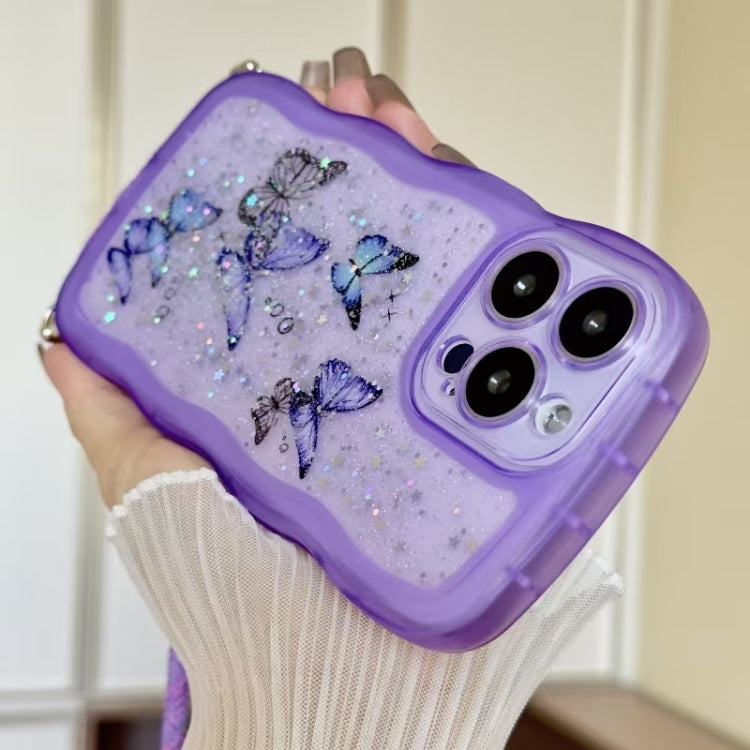 For iPhone 16 Pro Max Crossbody Wave Edge Butterfly TPU Phone Case(Purple) - iPhone 16 Pro Max Cases by buy2fix | Online Shopping UK | buy2fix