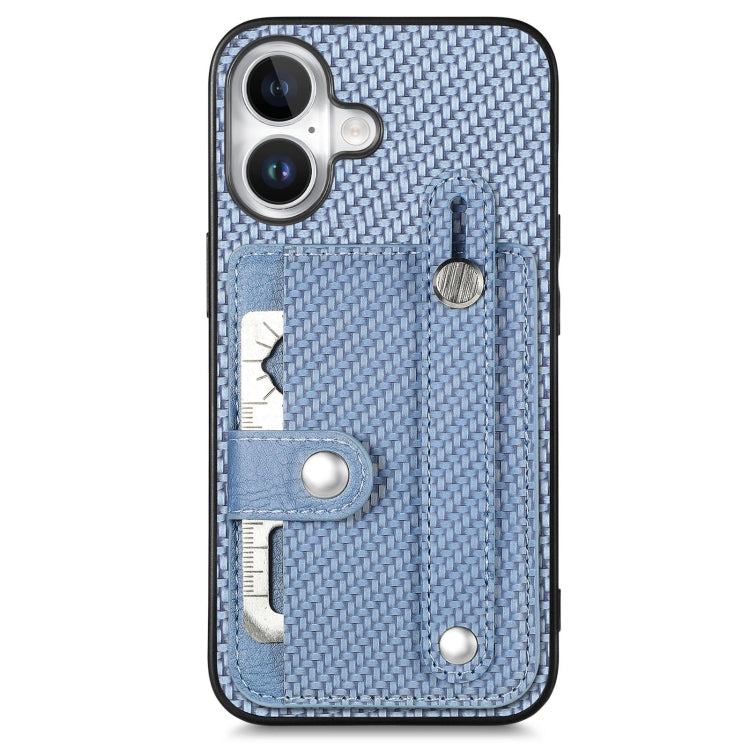 For iPhone 16 Plus Wristband Kickstand Card Wallet Back Phone Case with Tool Knife(Blue) - iPhone 16 Plus Cases by buy2fix | Online Shopping UK | buy2fix