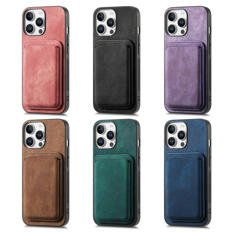 For iPhone 16 Retro Leather Card Bag Magnetic Phone Case(Purple) - iPhone 16 Cases by buy2fix | Online Shopping UK | buy2fix