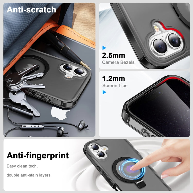 For iPhone 16 Plus Frosted Skin Feel MagSafe Holder 360 Full Body Phone Case(Black) - iPhone 16 Plus Cases by buy2fix | Online Shopping UK | buy2fix