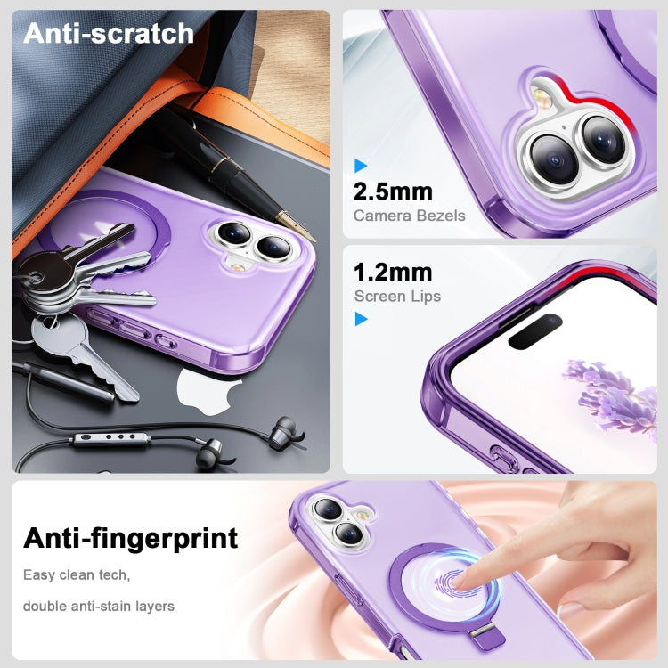 For iPhone 16 Plus Frosted Skin Feel MagSafe Holder 360 Full Body Phone Case(Purple) - iPhone 16 Plus Cases by buy2fix | Online Shopping UK | buy2fix