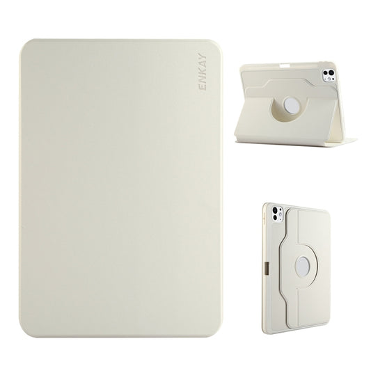 For iPad Air 11 2024 / Air 10.9 2022 ENKAY 360 Rotation TPU Leather Smart Tablet Case with Pen Slot(Beige) - iPad Air 11 2024 Cases by ENKAY | Online Shopping UK | buy2fix