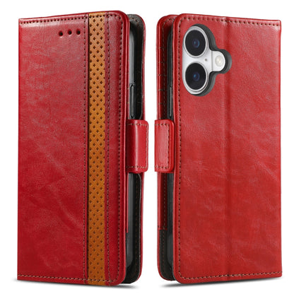 For iPhone 16 CaseNeo Splicing Dual Magnetic Buckle Leather Phone Case(Red) - iPhone 16 Cases by buy2fix | Online Shopping UK | buy2fix