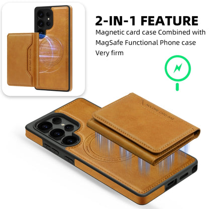 For Samsung Galaxy S25 5G Shield Multi-functional MagSafe Card Bag Phone Case(Brown) - Galaxy S25 5G Cases by buy2fix | Online Shopping UK | buy2fix